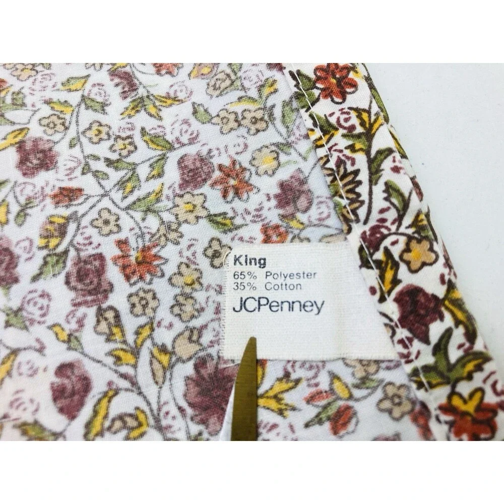 Vintage JC Penny Autumn Fall Harvest Floral Colored King Percale Flat Sheet 70s